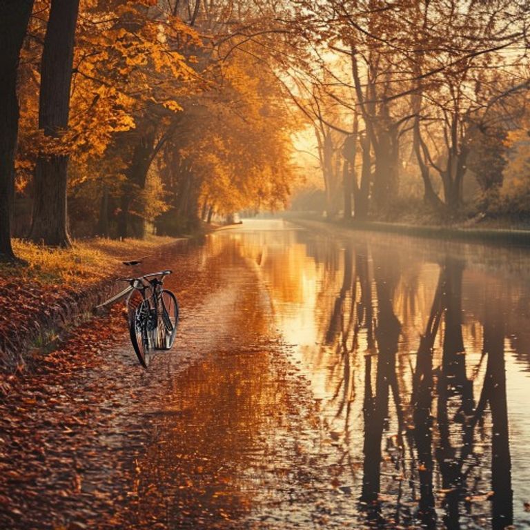 Waterkanaal fietspad Fietspad langs waterkanaal in herfstkleuren